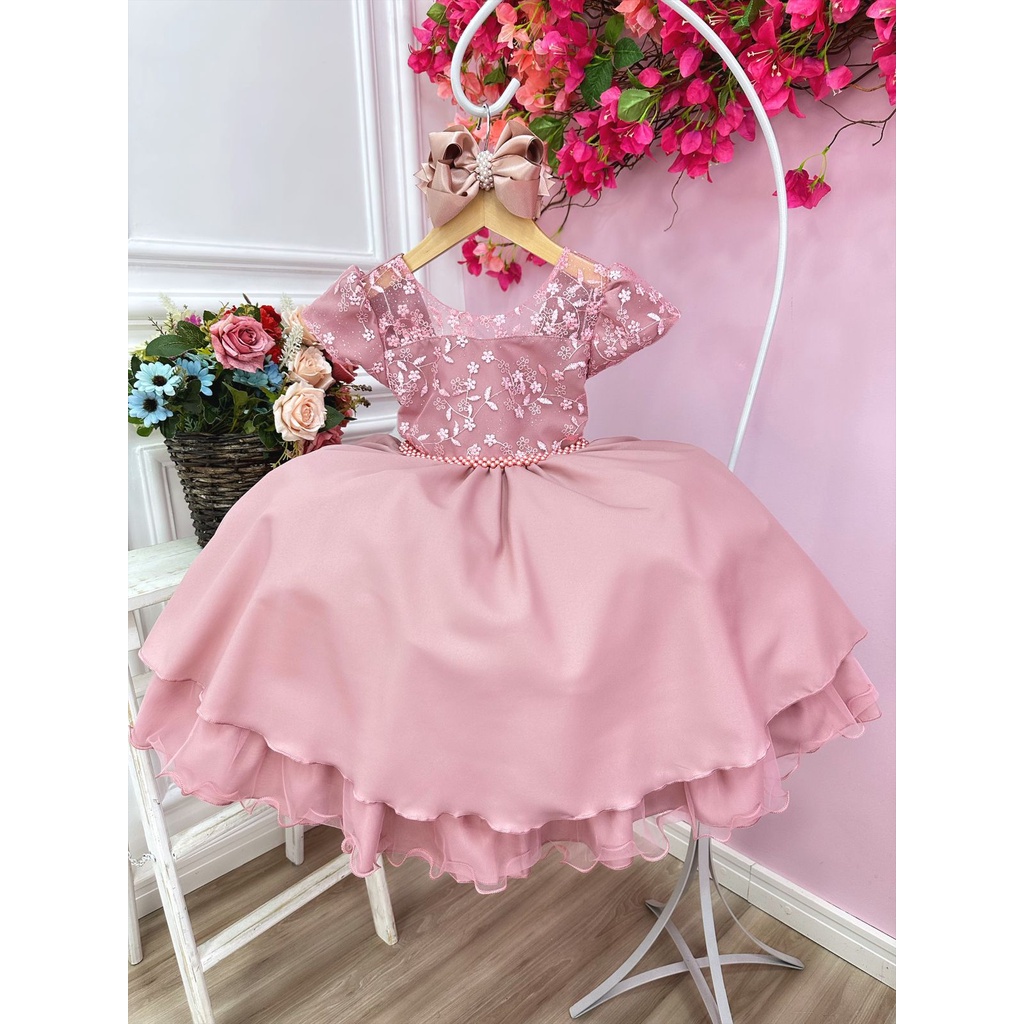 Vestido de florista rosa hot sale chá