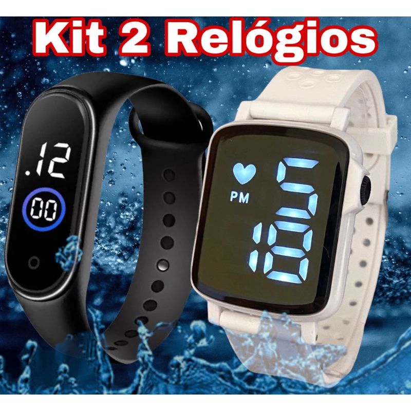 Kit 2 Relógio Led Digital Masculino Esportivo A Prova D'água