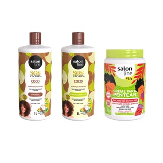 Kit Kids Creme de pentear 1 kg + Shampoo e Condicionador SOS Cachos Coco Salon line