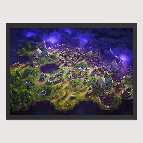 Quadro para Quarto Game Fortnite Mapa Battle Royale 45x33 A3