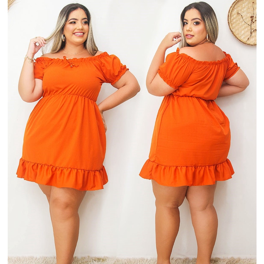 Vestido Plus Size Curto Floral Laranja