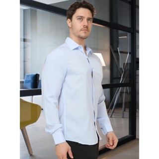 Camisa Social Manga Curta Masculina Moda Elegante Casual - Safira