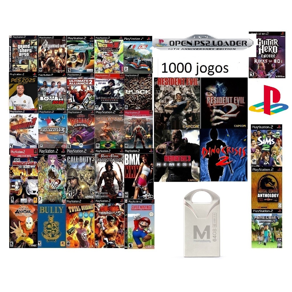 プレステ1.2ソフト Coleção 1000 Jogos Ps2 Playstation 1 Super Nintendo Pen Drive 64gb