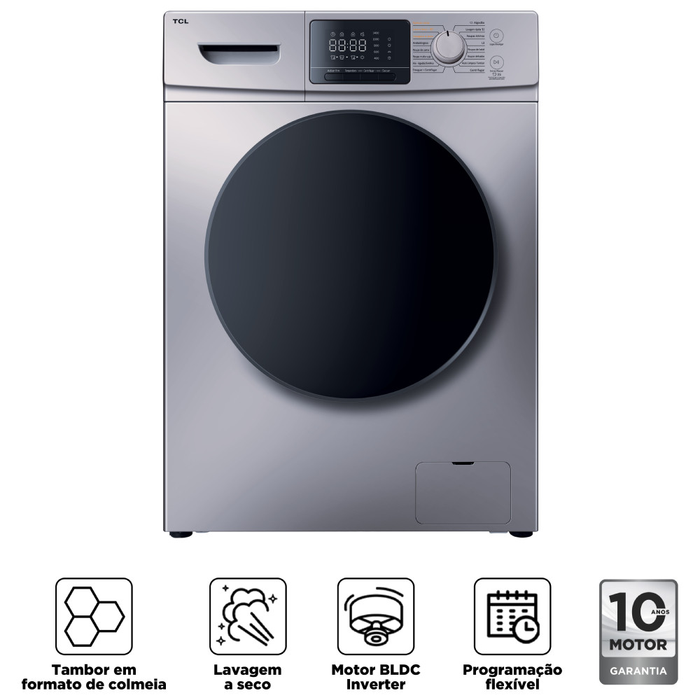 Lava e Seca TCL 11Kg / 7Kg Prata Inverter com lavagem a seco 110V ...
