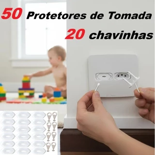 Kit 50 Protetores de Tomada com 20 Chaves Proteção Bebê Segurança Choque em Oferta na Shopee
