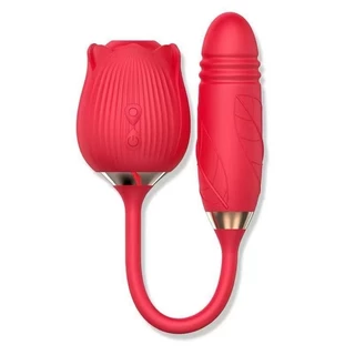 Vibrador Formato de rosa, com Pulsador de Clitoris, e com Penetracao vai e vem