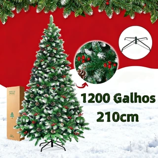 Árvore Natal 2,10m Pinheiro Nevada Luxo 1200 Galhos Cheia