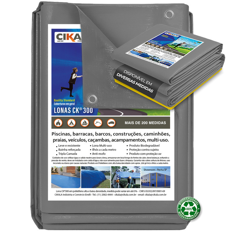 Lona CK300 6x5m Cinza Impermeável Resistente para Cobertura em Quintal, Jardim e Área Externa