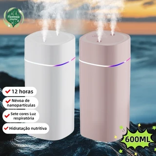 Umidificador De Ar Ultrassônico Bico Duplo Aromatizador De Ambiente 600ml Portátil Led Usb