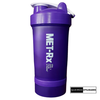 Garrafa Coqueteleira Shaker Academia com Divisórias para Suplementos – 600ml – Roxa