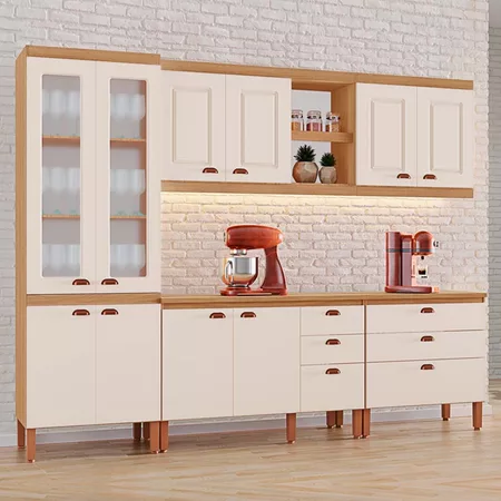 Armário de Cozinha Jessica Tuboarte 100% MDF com 2 Balcões Independentes 10 Portas e 6 Gaveta