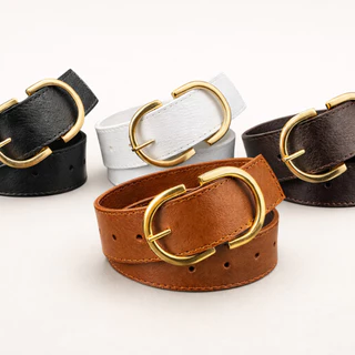 Kit 4 Cintos Femininos Moda Blogueira | Fivela Dourada Invertida Luxo