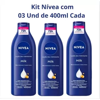 Kit com 03 Hidratantes NIVEA MILK Pele Seca e Extra seca Hidratação 72hs 400ml cada