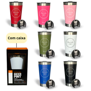 Kit 3, 4, 5 e 10 Copos Térmicos Personalizados 473ml – Brinde com Tampa e Abridor | Nome Time Logo Evento