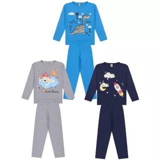 Kit 4 Peças Pijama Infantil Menino Manga Comprida Inverno Estampa Brilha no Escuro Tamanho 1 ao 14 em Oferta na Shopee