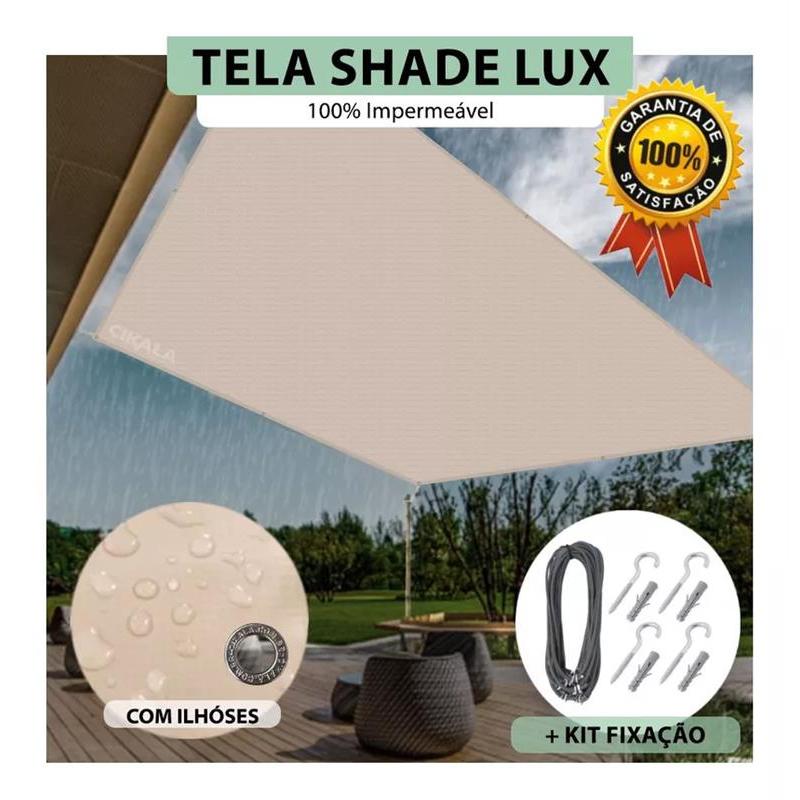 Tela Lona Shade Lux Areia Impermeável 4x2 M Para Toldos Coberturas