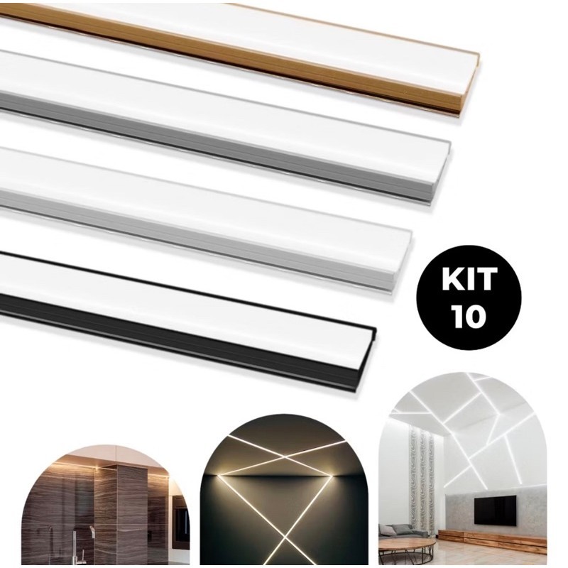 Kit 10 Metros Perfil Sobrepor Alumínio Slim Para Fita Led Parede Teto ...