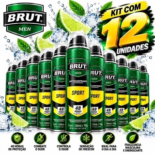 Kit com 12 Antitranspirante 48h Brut Sport 150ml