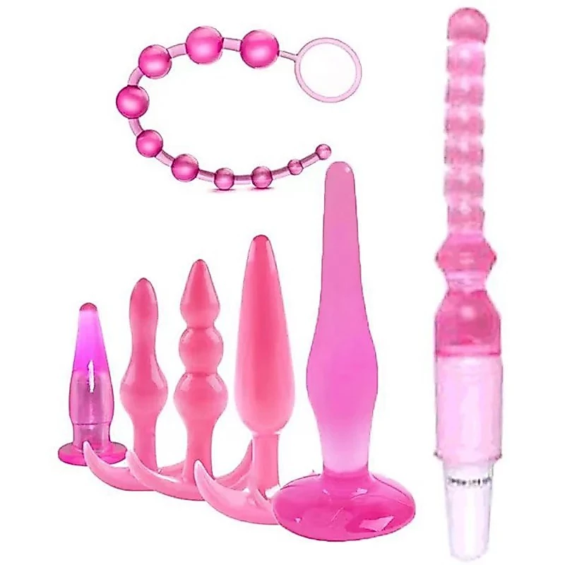 Kit 7 Plug Anal de Silicona Material Suave con 1 Vibrador Multivelocidad GS-KIT