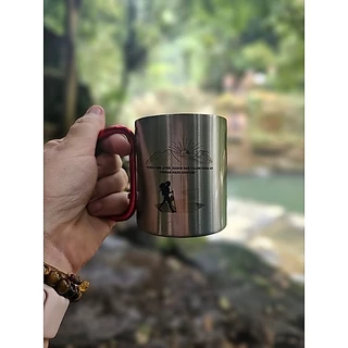 Caneca de Aço Inox Personalizada 220ml | Alça Mosquetão Vermelha | Presente Criativo