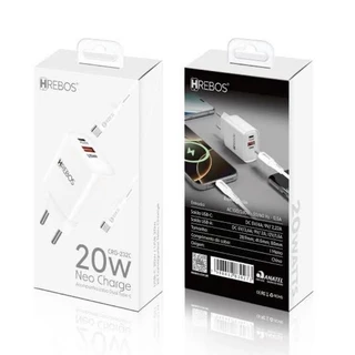 Carregador Turbo Hrebos 20W USB-C e USB com Cabo Type-C HS-135CC
