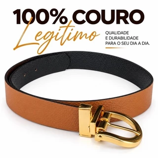 Cinto Feminino Dupla Face Fivela Dourada Giratória Couro Legítimo - 3.5 CM de largura