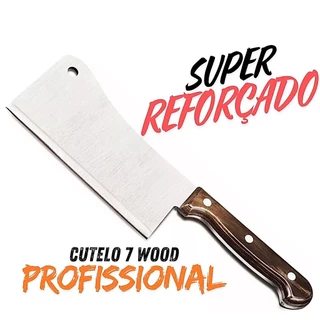 Cutelo Faca 7 Profissional Wood Cabo De Madeira Super Reforçado Machadinha açougueiro
