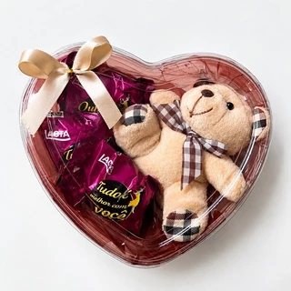 Kit Coração com 3 chocolate+Ursinho chaveiro.
