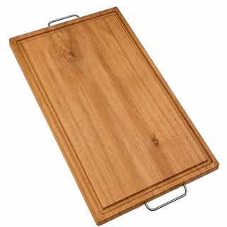 Tábua de Carne Madeira com Canaleta e Alça Tábua para Churrasco e Corte Profissional 60x32x2 cm