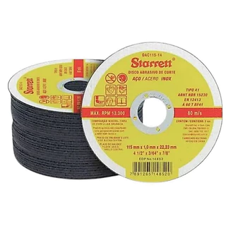 Disco de corte desbaste 4.1/2 115mm Starret KIT Aço Inox Metal Ferro Fino abrasivo Esmerilhadeira Lixadeira