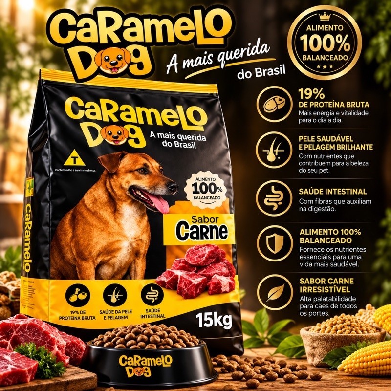 RAÇÃO PARA CACHORRO ORIGINAL CARAMELO DOG 15KG COM OMEGA 3 e 6 ( Filme Netflix Caramelo )