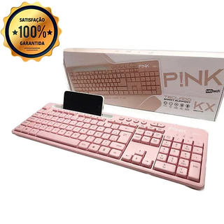 Teclado USB Cor Rosa Para Computador Com Suporte De Celular - Com Ç Plug And Play Para Desktop Pc