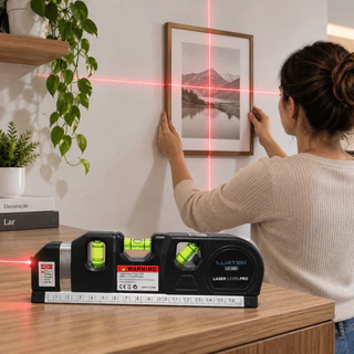Nível Laser 3 em 1 com Trena Régua e Nível Bolha para Medição e Alinhamento LUATEK