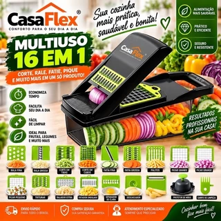 Kit Cortador Multifuncional 16 em 1 para Legumes Verduras Frutas Ralador Fatiador Manual com Pote Coletor