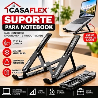 Suporte para Notebook Ajustável Dobrável Portátil Ergonômico Base Antiderrapante para Laptop Tablet