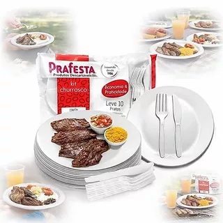40 Kit Churrasco Faca Garfo Prato Descartável 120 Un