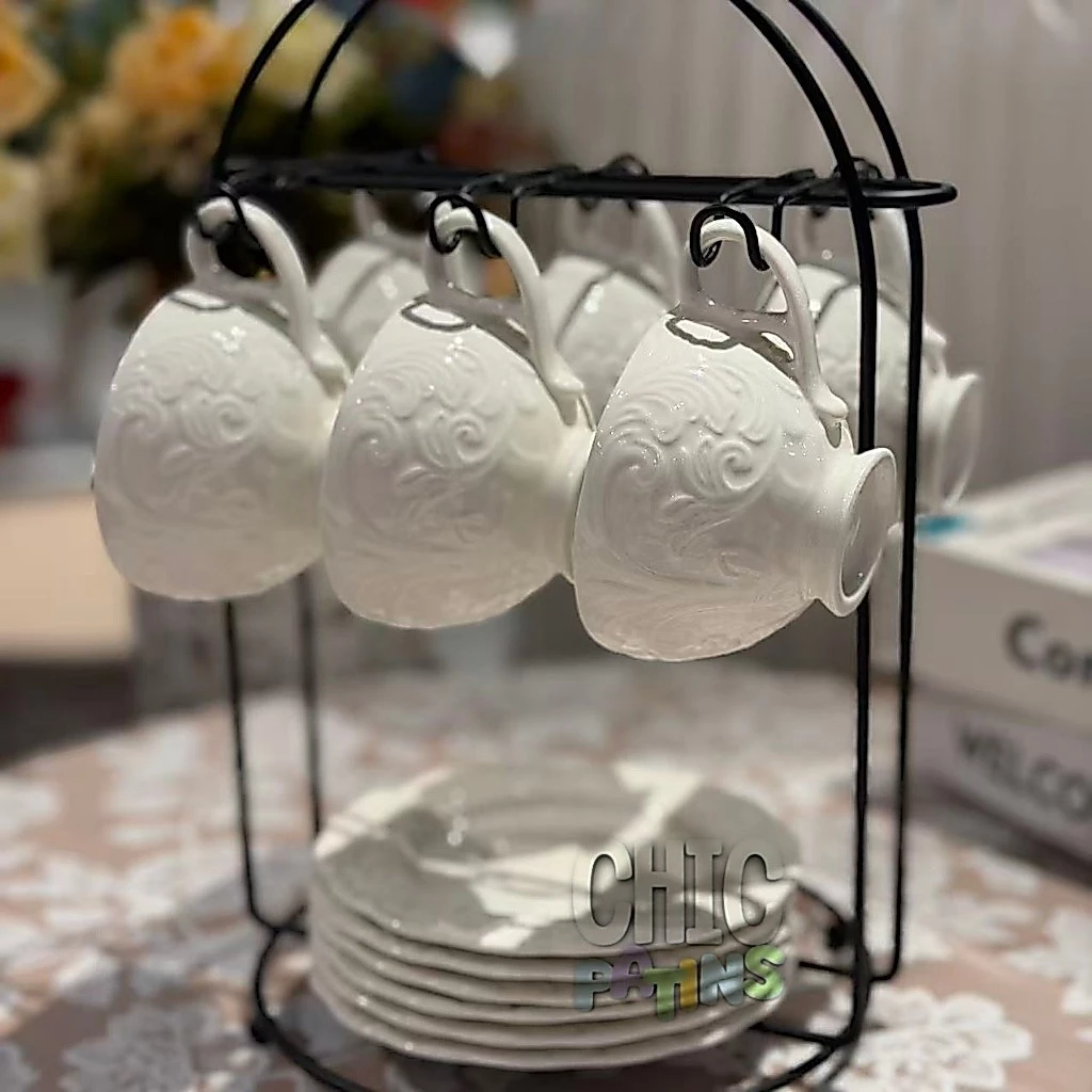 Kit Xícaras e Pires Café Porcelana Premium - Jogo de Luxo