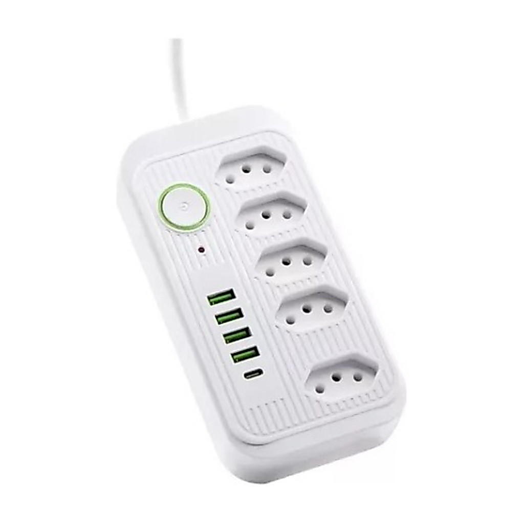 Extensão 5 Tomadas 4 USB 1 Type-C Universal Bivolt Power 110v/220v 2m