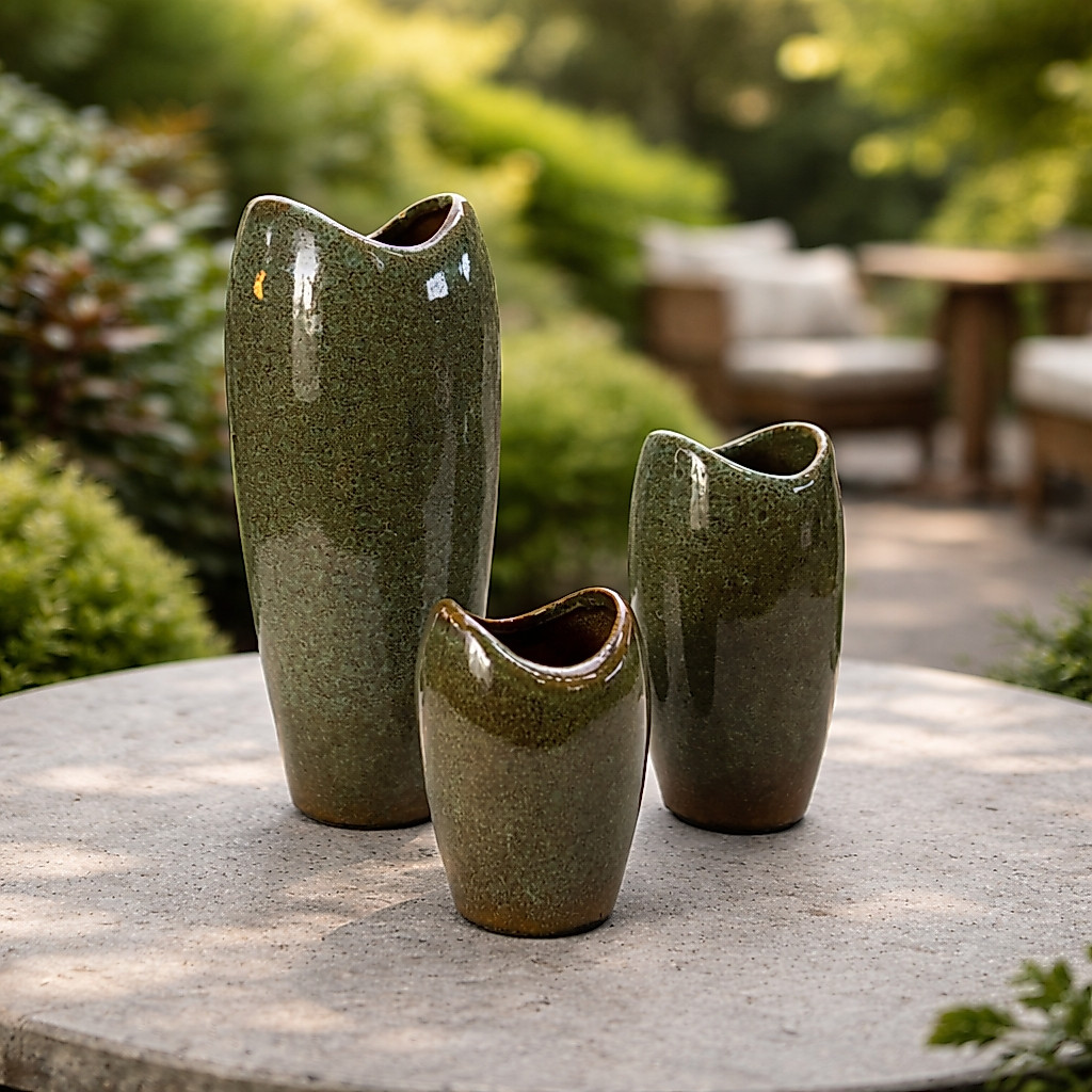 Trio De Vasos Decorativos De Cerâmica Premium Moderno Luxo Decoração Sala Jardim Varanda