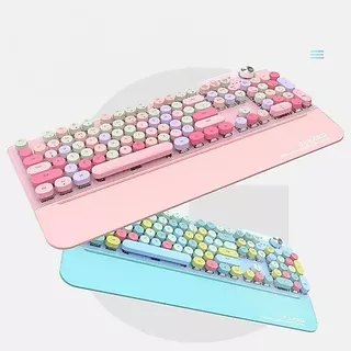 Teclado Eixo Azul Com Led Branco Geezer Com fio CARREGADOR Bluetooth e 2.4g com adaptador e Ajuste de Volume