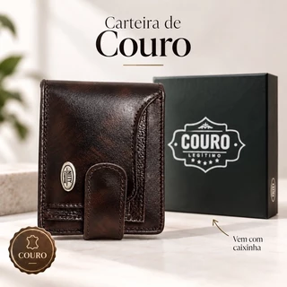 Carteira Masculina de Couro Marrom com Porta-Cartão Removível + Caixinha \ Alta Qualidade