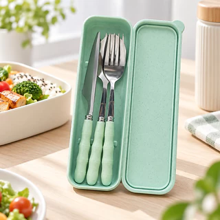 Conjunto De Talheres Portátil 3 Peças 21x5.5cm Garfo Colher Pauzinhos Reutilizáveis Para Viagens Trabalho Escola