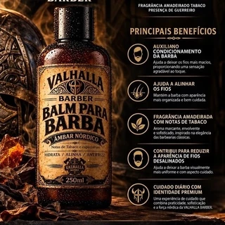 Balm Para Barba Creme Hidratante Antifrizz 250ml Amadeirado Valhalla