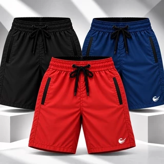 kit 3 Bermudas Masculina short tactel elastano masculino com logo refletivo