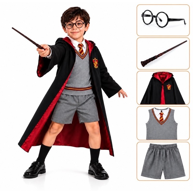 Fantasia Harry Potter Grifinoria com Varinha + Oculos infantil completa ...