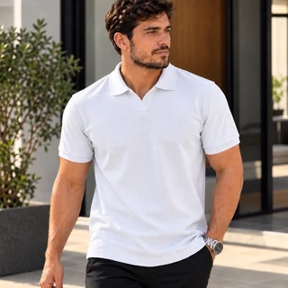 Camisa Polo Masculina Piquet Premium Gola Italiana Sem Botões Elegante Casual