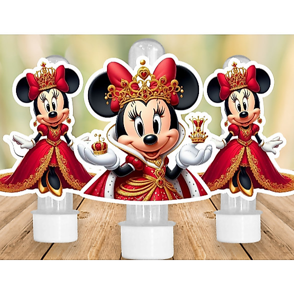 Apliques para Tubete Doces Bolo - Minnie Vermelha Realeza - Lembrancinhas Divertidas para Sua Festas