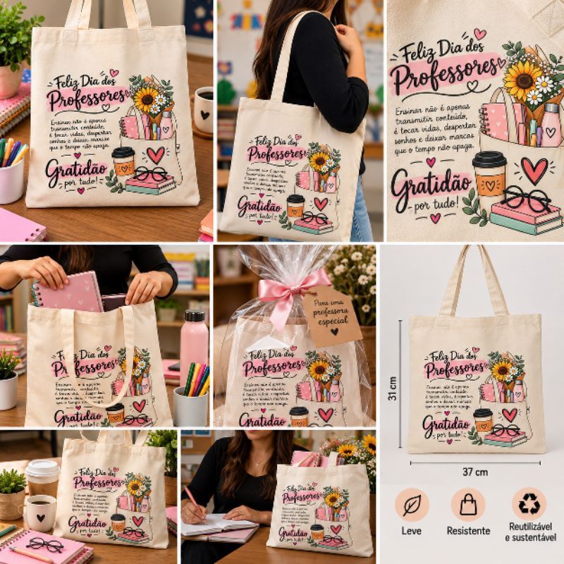 BOLSA ECOBAG PROFESSORA, presente dia dos professores, bolsinha básica ...