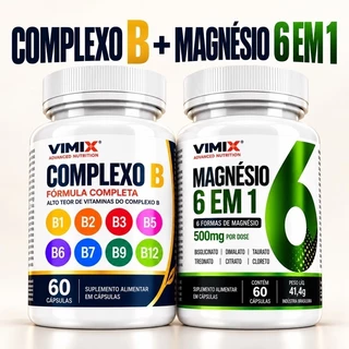 Kit Complexo B + Magnésio 6 em 1 120 Cápsulas + 8 Vitaminas Suplemento Alimentar