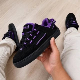 Tenis Refletivo Estiloso Unissex Tesla Coil All Black E Roxo